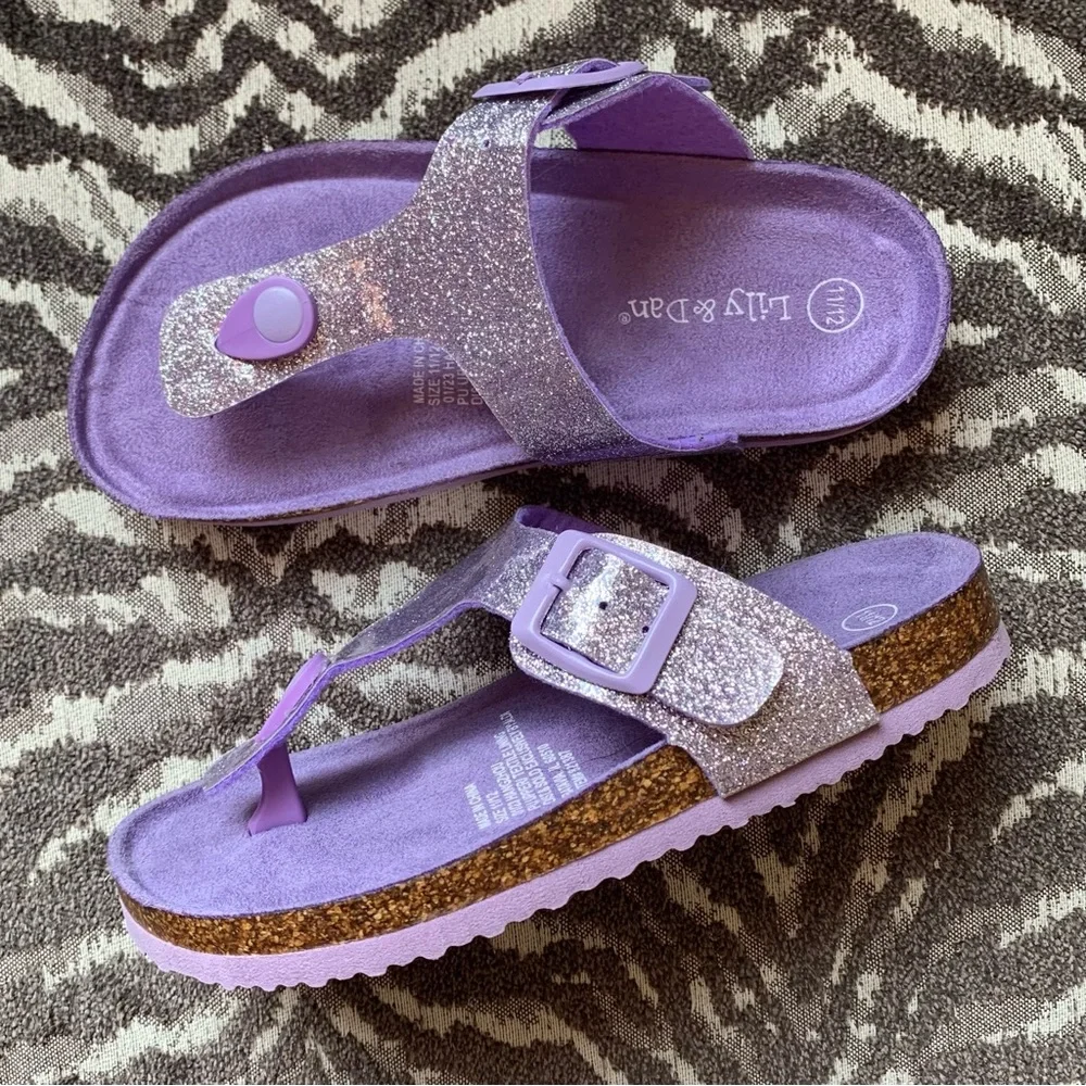 Lily & Dan—Purple Sparkle Glitter T-Strap Buckle Sandals (Size 11/12) - Picture 1 of 6